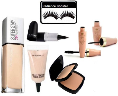 

radiance booster Eyelashes & Maybelline Super Stay Foundation & Two Way Compact & Select Cover Up Concealer & Stick Kajal & Lakme 9 to 5 Eyeliner+Mascara(Set of 7)