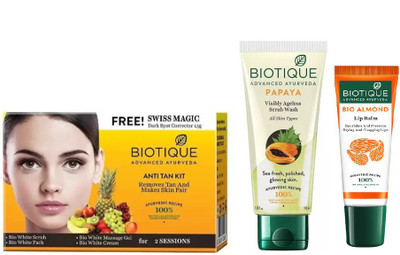 

BIOTIQUE BIO Anti Tan Facial Kit, Bio Papaya Exfoliating Face Wash, LIP CARE(Set of 3)