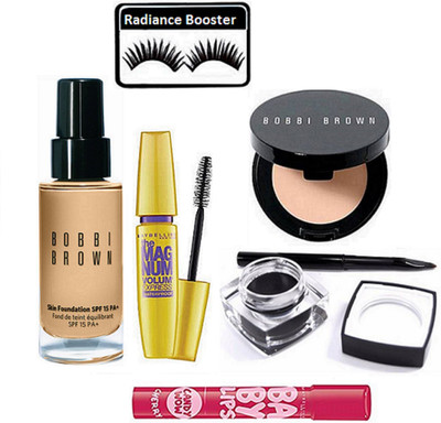 

radiance booster Eyelashes & Mac Fluidline Gel Eyeliner & Maybelline Baby Lip Balm & The Magnum Volume Express Mascara & Bobbi Brown Skin Foundation & Corrector Concealer(Set of 6)