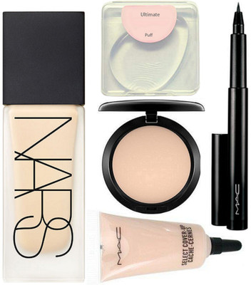 

Ultimate silicon puff, Nars foundation, select coverup concealer with compact and pen eyeliner(Set of 5)