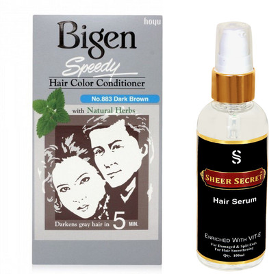 SHEER SECRET HAIR SERUM 100ML and BIGEN SPEEDY HAIR COLOR DARK BROWN NO. 883(Set of 2)