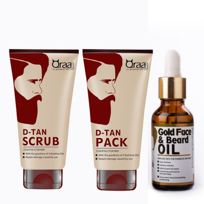 

Qraa Men Gold Face And Beard Oil 30ml + D-Tan Pack for Men 120gm + D-Tan Scrub for Men 100gm(Set of 3)