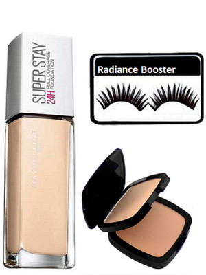 

radiance booster Eyelashes & Maybelline Super Stay Foundation & Two Way Compact(Set of 3)