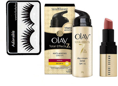 

Adorable eyelashes, olay total effects 7 in one anti cream 20gm , bobbi brown nude shade lipstick(Set of 3)