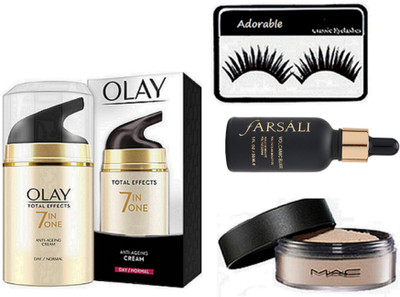 

Adorable eyelashes, olay total effects 7 in one anti cream , mac loose powder , volcanic elixir farsali(Set of 4)