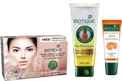 

BIOTIQUE BIO Pearl White Facial Kit, Bio Pineapple Oil Control Foaming Face Wash, LIP CARE(Set of 3)
