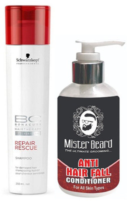 

MISTER BEARD ANTI HAIR FALL CONDITIONER WITH SCHWARZKOPF REPAIR RESCUE SHAMPOO(Set of 2)