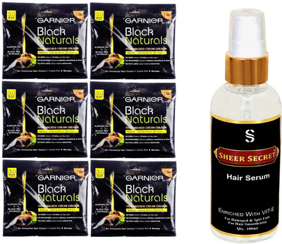 

SHEER SECRET HAIR SERUM 100ML and GARNIER BLACK NATURALS 6 BROWN BLACK HAIR COLOUR SACHETS NO. 3(Set of 2)
