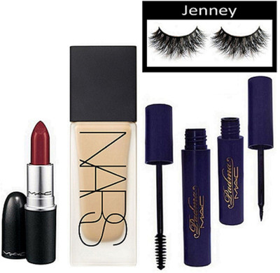 

jenney Eyelashes, Nars Liquid Foundation, Matte Finish Long Lasting Lipstick, Padma Eyeliner & Mascara(Set of 5)