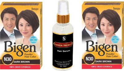 

Bigen 2 HAIR COLOR DARK BROWN NO.N30 with SHEER SECRET HAIR SERUM(Set of 3)