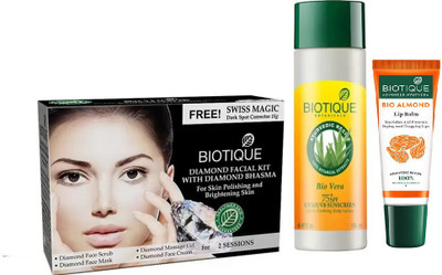

BIOTIQUE BIO Diamond Facial Kit, Bio Vera 75+ Spf Sunscreen Ultra Soothing Body Lotion , lip care(Set of 3)