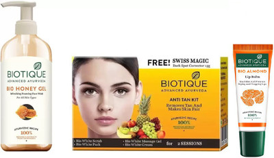 

BIOTIQUE BIO Honey Gel Face Wash, Bio Anti Tan Facial Kit , LIP CARE(Set of 3)