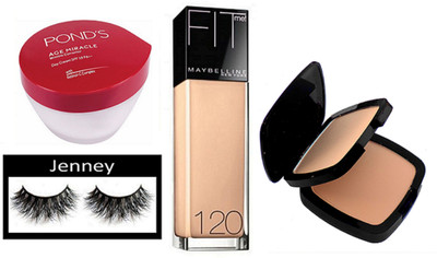 

jenney Eyelashes, Fit Me Foundation, Two Way Compact, Age Miracle Wrinkle Corrector Cream(Set of 4)