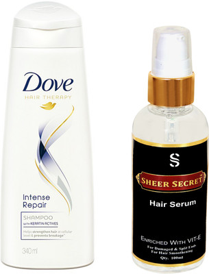 

SHEER SECRET HAIR SERUM 100ML and DOVE INTENSE REPAIR SHAMPOO 180ML(Set of 2)