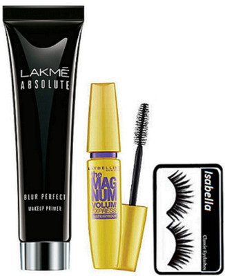 

ISABELLA Eyelashes & Lakme Blur Perfect Makeup Primer & Maybelline The Magnum Mascara(Set of 3)