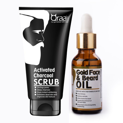 

Qraa MEN ACTIVATED CHARCOAL SCRUB 100gm + GOLD FACE AND BEARD OIL 30ml(Set of 2)