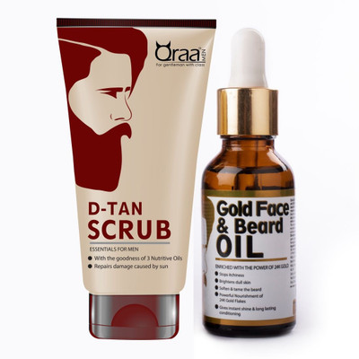

Qraa MEN D-TAN SCRUB FOR MEN 100GM + GOLD FACE AND BEARD OIL 30ml(Set of 2)