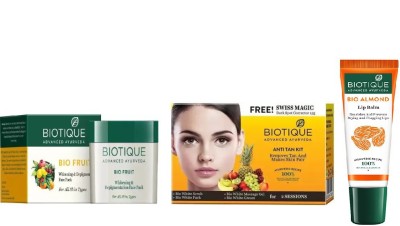 

BIOTIQUE BIO Fruit Face Pack, Bio Anti Tan Facial Kit, LIP CARE(Set of 3)