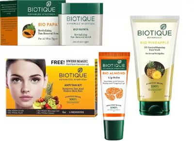 

BIOTIQUE BIO Papaya Revitalizing Tan Removal Scrub, Bio Anti Tan Facial Kit, Bio Pineapple Oil Control Foaming Face Wash, LIP CARE(Set of 4)