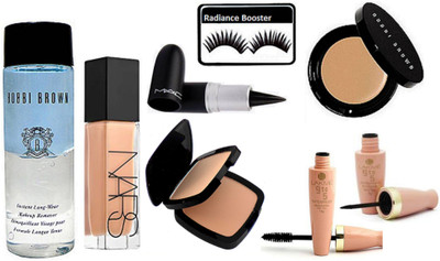 

radiance booster Eyelashes & Nars All Day Luminous Weightless Foundation & Two Way Compact & Stick Kajal & Lakme 9 to 5 Eyeliner+Mascara & Bobbi Brown Corrector Concealer & Makeup Remover(Set of 8)