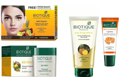 

BIOTIQUE BIO Fruit Face Pack, Bio Anti Tan Facial Kit, Bio Pineapple Oil Control Foaming Face Wash, LIP CARE(Set of 4)