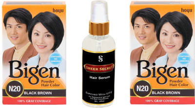 

SHEER SECRET HAIR SERUM 100ML and BIGEN HAIR COLOR 2 BLACK BROWN NO.N20(Set of 2)