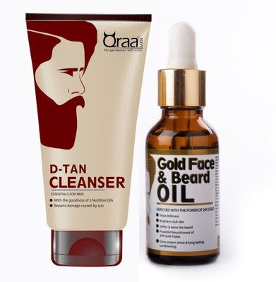 

Qraa MEN D-TAN CLEANSER FOR MEN 100gm + GOLD FACE AND BEARD OIL 30ml(Set of 2)