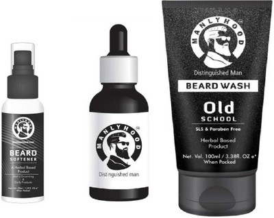 

MANLYHOOD Beard Growth Oil(30ml), Beard Softener(30ml) and Beard Wash(100ml) (Combo Pack)(Set of 3)