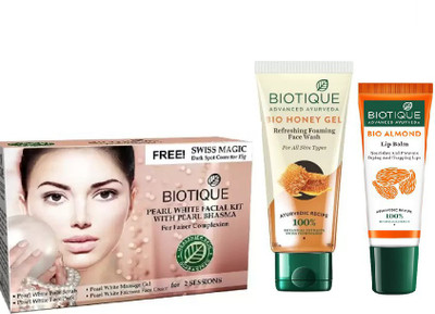 

BIOTIQUE BIO Honey Oil Refreshing Foaming Face Wash, Bio Pearl White Facial Kit, LIP CARE(Set of 3)