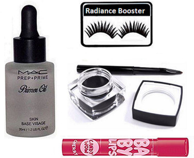 

radiance booster Eyelashes & Mac Fluidline Gel Eyeliner & Prep+Prime Primer Oil & Maybelline Baby Lip Balm(Set of 4)