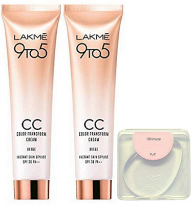 

Ultimate silicon puff, Lakme 9to5 cc color transform cream(Set of 3)