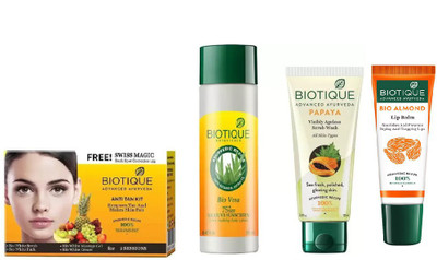 

BIOTIQUE BIO Anti Tan Facial Kit, Bio Vera 75+ Spf Sunscreen Ultra Soothing Body Lotion, Bio Papaya Exfoliating Face Wash ,LIP CARE(Set of 4)