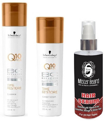 

MISTER BEARD HAIR SERUM WITH SCHWARZKOPF Q10 CONDITIONER, SHAMPOO(Set of 3)