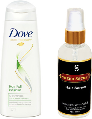 

SHEER SECRET HAIR SERUM 100ML and DOVE HAIR FALL RESCUE SHAMPOO 180ML(Set of 2)