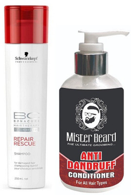 

MISTER BEARD ANTI DANDRUFF CONDITIONER WITH SCHWARZKOPF REPAIR RESCUE SHAMPOO(Set of 2)
