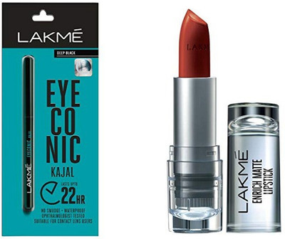 

Lakme Enrich Matte Lipstick RM 13 & Eyeconic Kajal Combo Shade Pack of 2(Set of 2)