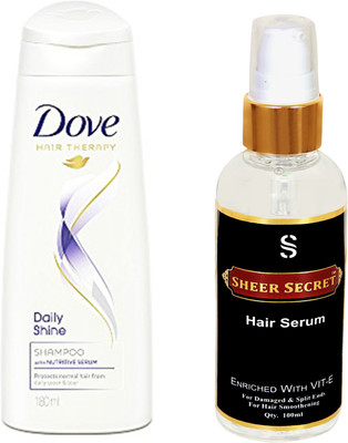 

SHEER SECRET HAIR SERUM 100ML and DOVE DAILY SHINE SHAMPOO 180ML(Set of 2)