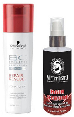 MISTER BEARD HAIR SERUM 100ML WITH SCHWARZKOPF REPAIR RESCUE CONDITIONER(Set of 2)