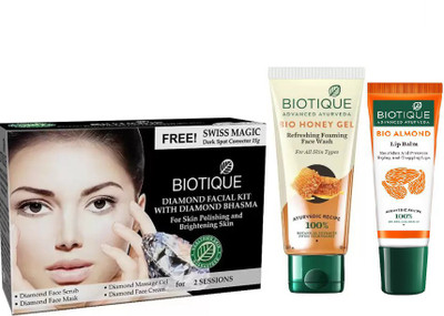 

BIOTIQUE BIO Honey Oil Refreshing Foaming Face Wash, Bio Diamond Facial Kit , LIP CARE(Set of 3)