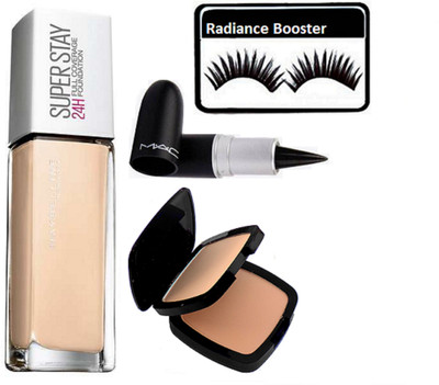 

radiance booster Eyelashes & Super Stay Foundation & Two Way Compact & Stick Kajal(Set of 4)