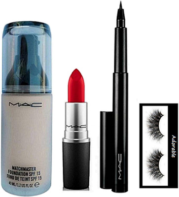 

Adorable eyelashes, mac matchmaster foundation , mac red lipstick and pen eyeliner ( set of 4 )(Set of 4)
