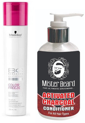 

MISTER BEARD CHARCOAL CONDITIONER WITH SCHWARZKOPF COLOUR FREEZE SHAMPOO(Set of 2)