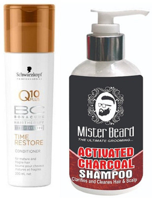 

MISTER BEARD CHARCOAL SHAMPOO WITH SCHWARZKOPF Q10 CONDITIONER(Set of 2)