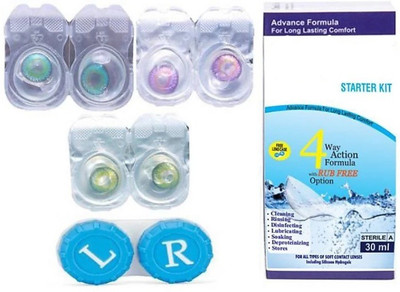 

drr teleservices Eyes contact lenses Monthly Contact Lens(0, Aqua green, Green, Violet, Pack of 3)