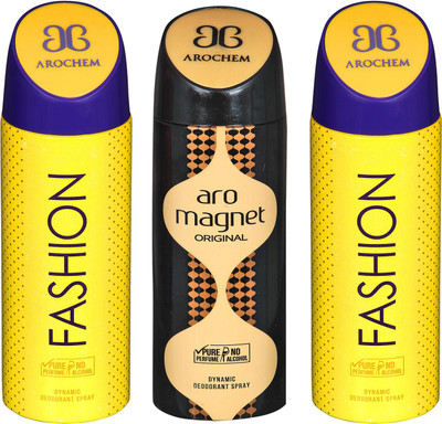 

arochem FISHION & ARO MEGNET DYNAMIC DEODORANT SPRAY Body Spray - For Men & Women(600 ml, Pack of 3)