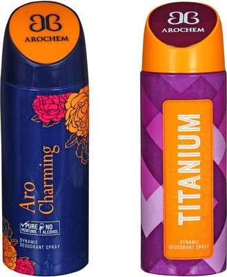 

arochem ARO CHARMING & TITANIUM GIRL DYNAMIC DEODORANT SPRAY FOR DYNAMIC NO ALCOHOL Body Spray - For Men & Women(400 ml, Pack of 2)