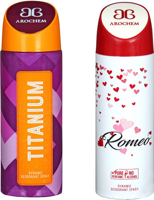 

arochem TITANIUM & ROMEO DYNAMIC DEODORANT SPRAY FOR DYNAMIC NO ALCOHOL Body Spray - For Men & Women(400 ml, Pack of 2)