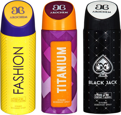 

arochem FISHION & TITANIUM & BLUCK JACK DYNAMIC DEODORANT SPRAY Body Spray - For Men & Women(600 ml, Pack of 3)