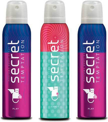 Secret Temptation 1 Candy and 2 Play Deodorant Spray - For Women(450 ml, Pack of 3)