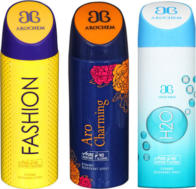 

arochem FISHION & ARO CHARMING & H20 DYNAMIC DEODORANT SPRAY Body Spray - For Men & Women(600 ml, Pack of 3)